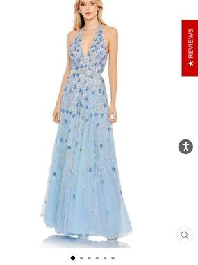 Mac Duggal Women's Floral Embellished Halter Backless A Line Gown Size 10